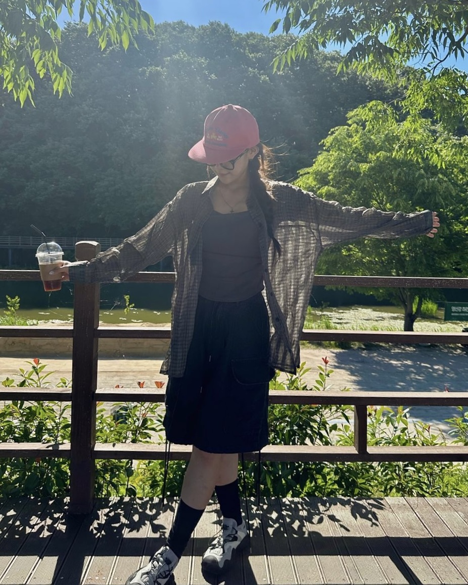 오버핏 시스루 체크 셔츠