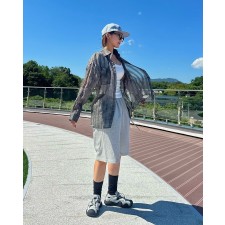 오버핏 시스루 체크 셔츠