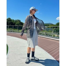 오버핏 시스루 체크 셔츠